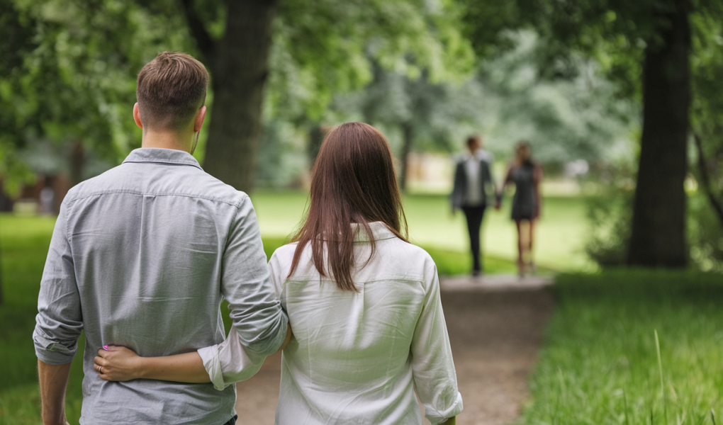 homme-femme-marche-parc-verdoyant