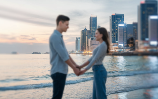 couple-distance-ville-plage-connexion