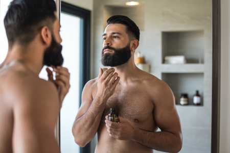 homme-appliquant-produit-barbe-salle-bain
