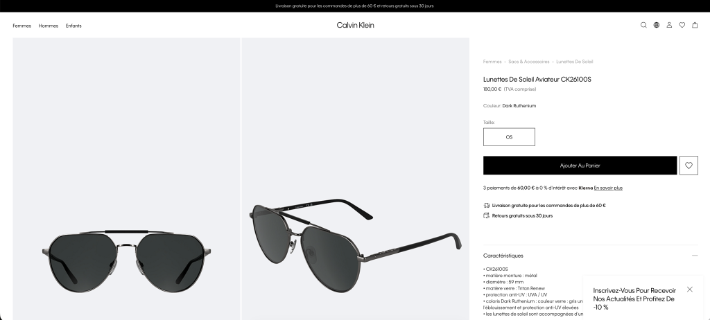 Lunette de soleil calvin klein