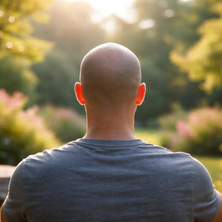 homme-tete-rase-jardin-soleil-arbres