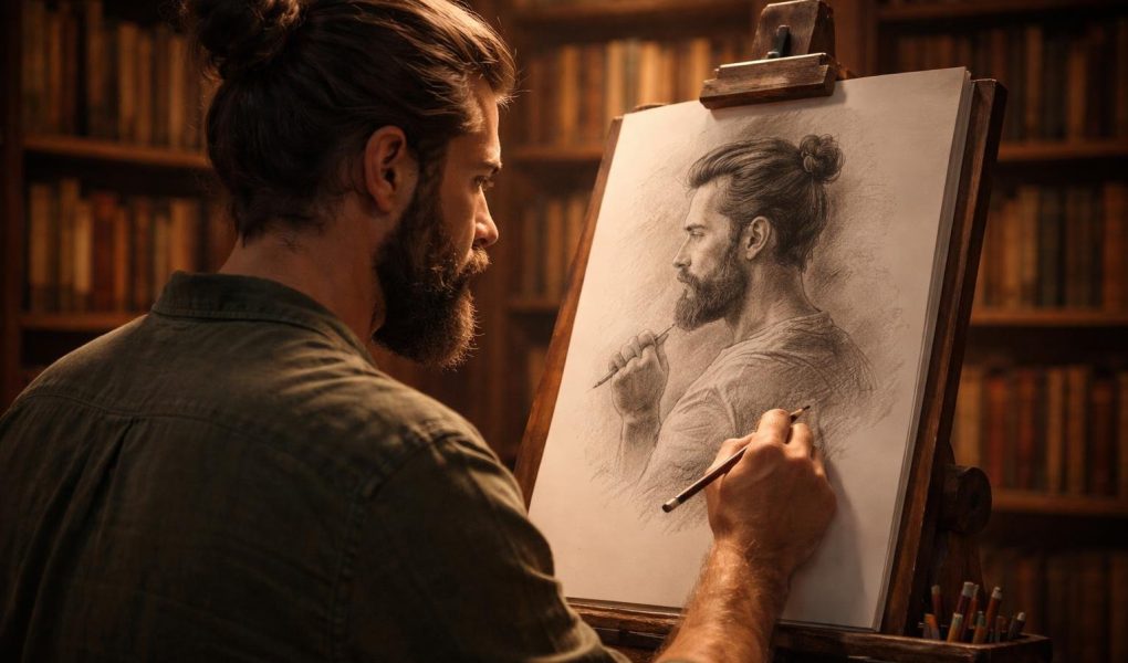 homme-barbu-bibliotheque-livres-flous