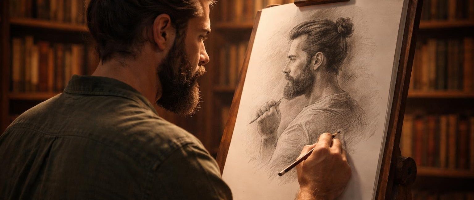 homme-barbu-bibliotheque-livres-flous