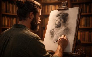 homme-barbu-bibliotheque-livres-flous