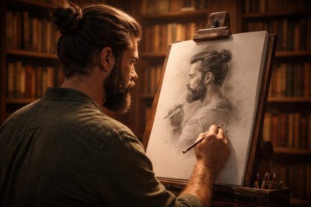 homme-barbu-bibliotheque-livres-flous