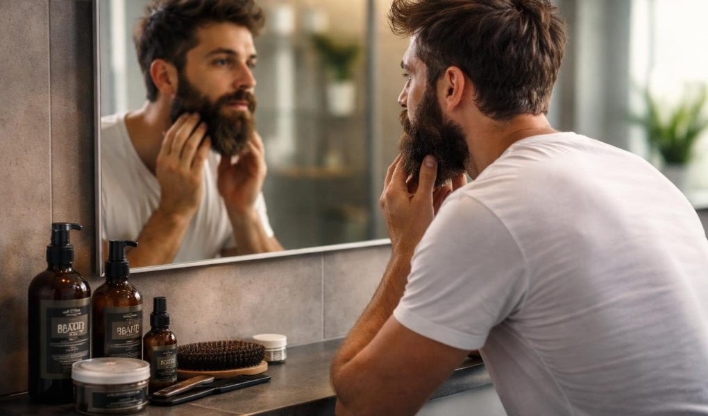 homme-barbe-miroir-produits-soin