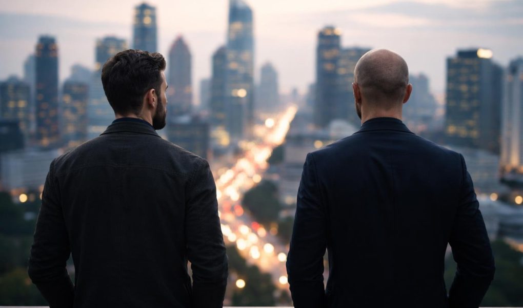 hommes-dos-paysage-urbain-silhouettes