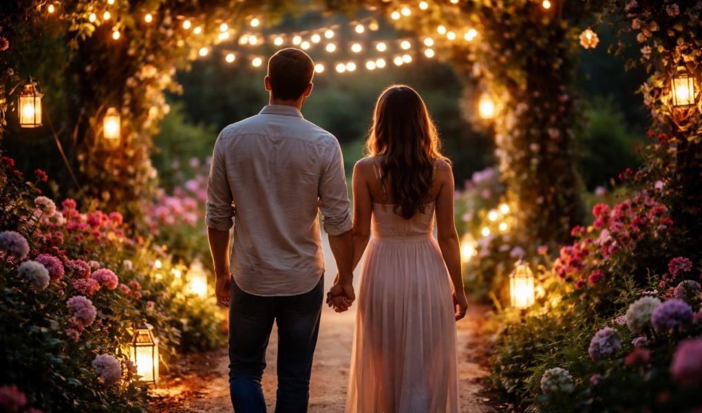 couple-marche-jardin-guirlandes-lumineuses