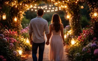 couple-marche-jardin-guirlandes-lumineuses