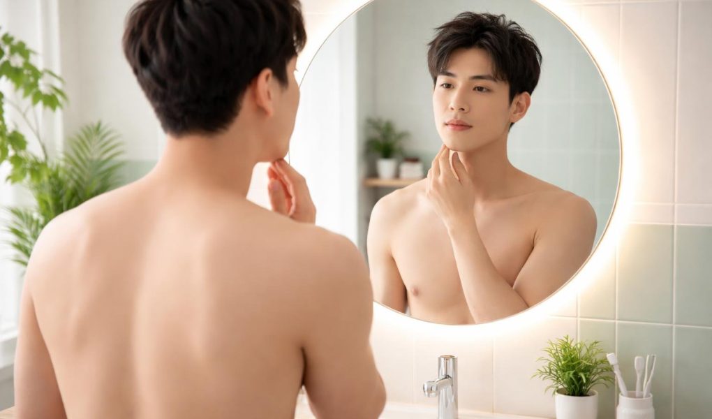 homme-asian-miroir-salle-bain-moderne