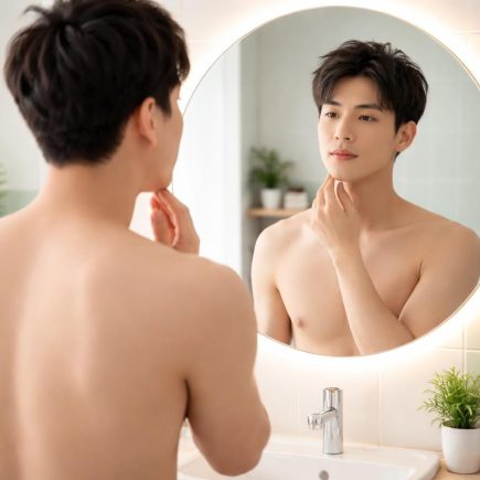 homme-asian-miroir-salle-bain-moderne