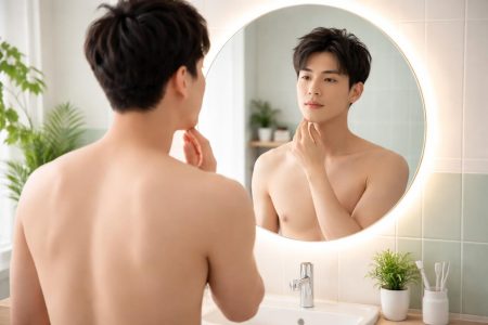 homme-asian-miroir-salle-bain-moderne
