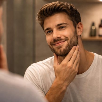 homme-barbe-miroir-salle-de-bain moderne