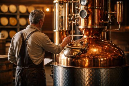 distillateur-alambic-cuivre-futs-bois
